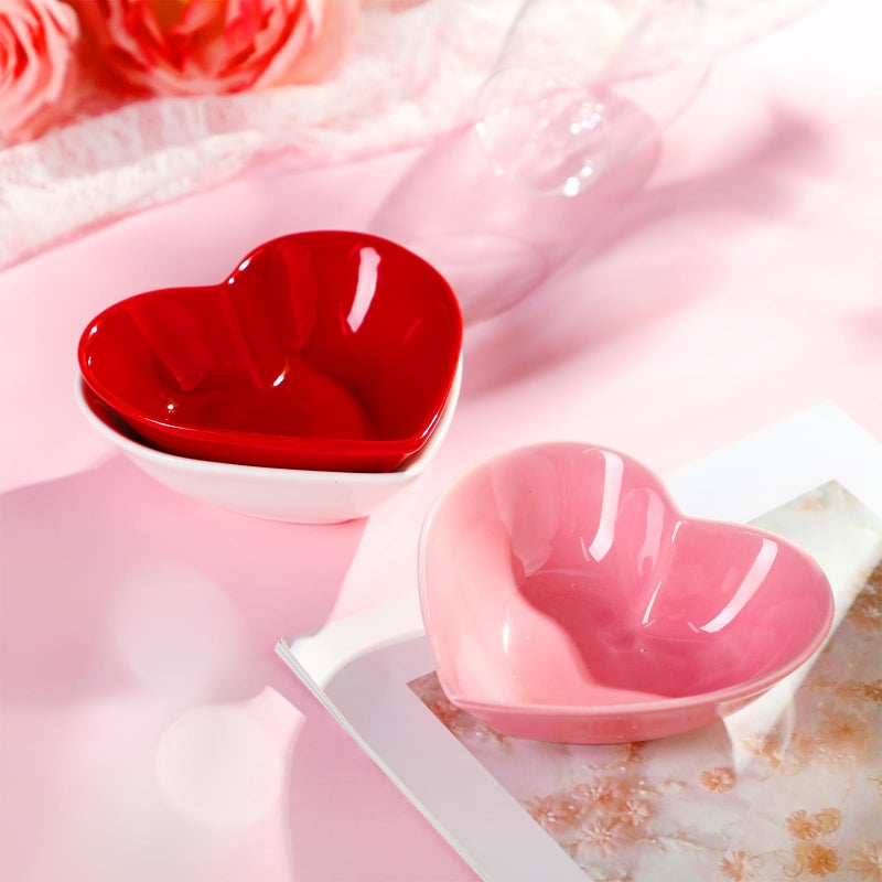 Tioncy 3 Pcs Heart Shaped Ceramic Bowls Valentine's Day Salad Bowls 5 Inch Love Heart Appetizer Plates, Dessert Snack Dishes Gifts for Valentine's Day Party Wedding Birthday Party Red Pink White - Image 5