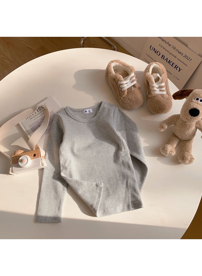 Boys' Long-sleeved T-shirt Trendy Top Cotton T-shirt Round Neck Children's Autumn Clothes Baby Underwear Girls' Solid Color Base Shirt