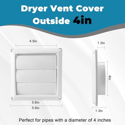 Vypart 4" Dryer Vent Cover for Exterior - Prevent Rats and Birds - Outdoor Vent Cover for House - White Dryer Vent Cap with Screen - Easy Installation - Image 3