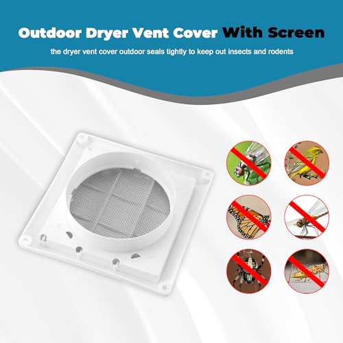 Vypart 4" Dryer Vent Cover for Exterior - Prevent Rats and Birds - Outdoor Vent Cover for House - White Dryer Vent Cap with Screen - Easy Installation - Image 4