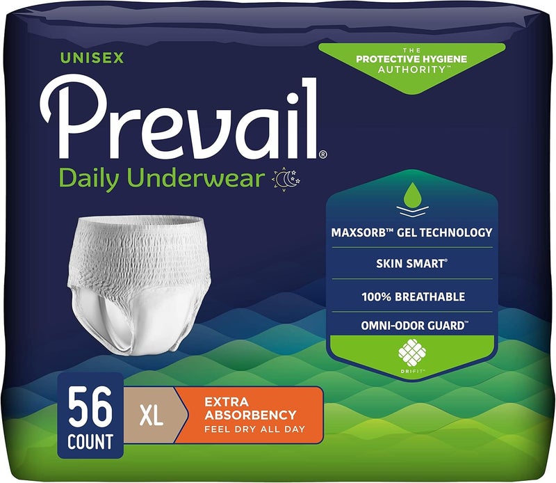 Prevail Prevail Daily Protective Underwear - Unisex Adult Incontinence Underwear - Disposable Adult Diaper for Men & Women - Maximum Absorbency - X-Large - 56 Count (4 packs of 14) 