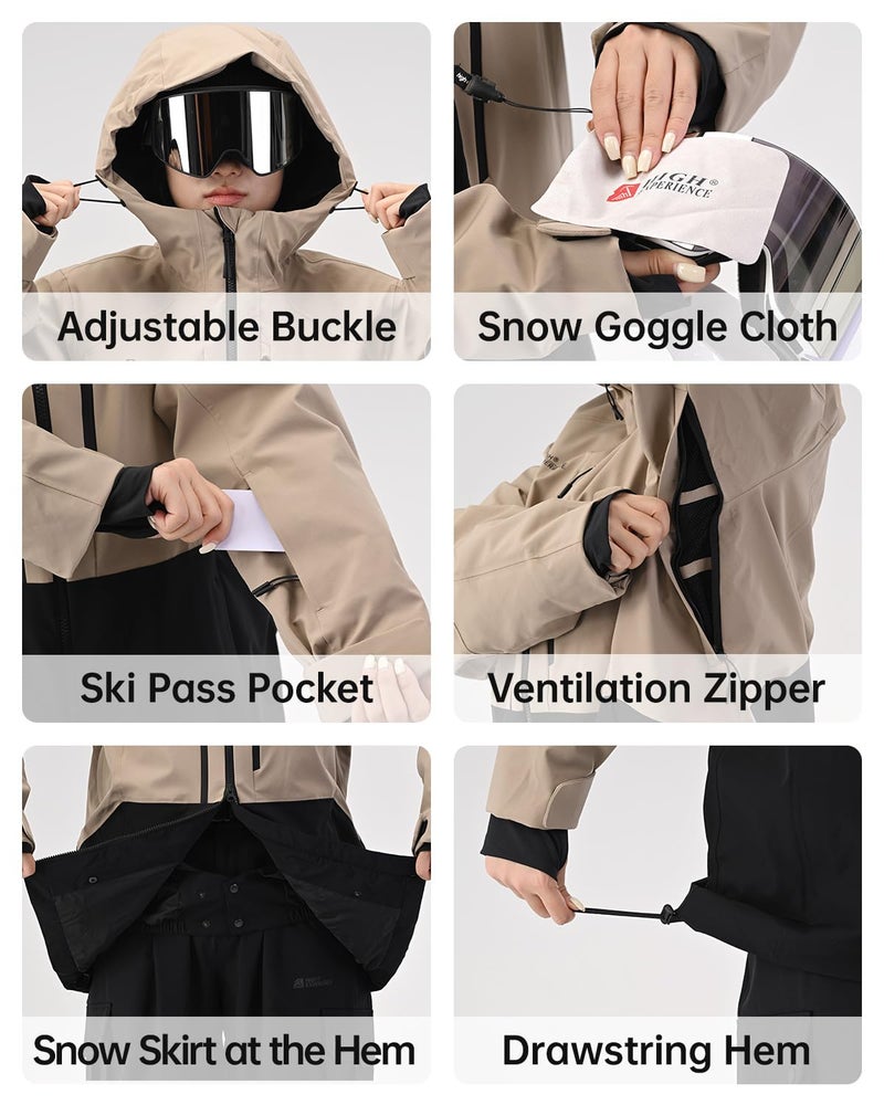 HIGH EXPERIENCE Mens Ski Jacket Snowboard 3L Coat Baggy Waterproof Windproof Warm Insulated Snow Winter Hooded (US, Alpha, Large, Regular, Regular, Green Mountain Black) - Image 5
