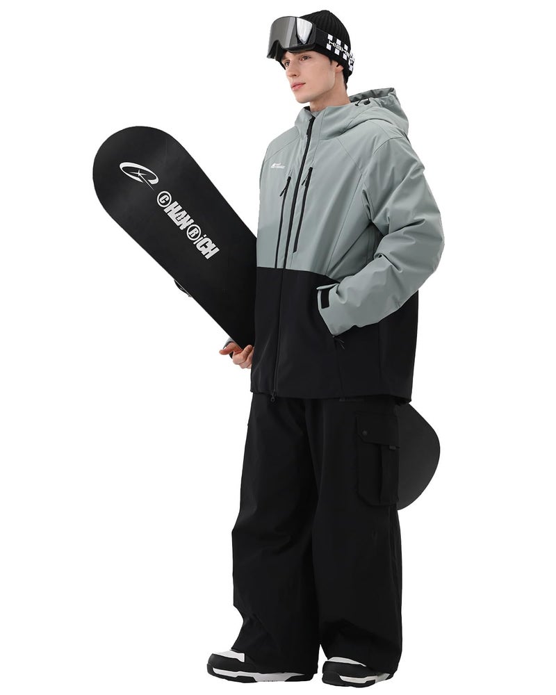 HIGH EXPERIENCE Mens Ski Jacket Snowboard 3L Coat Baggy Waterproof Windproof Warm Insulated Snow Winter Hooded (US, Alpha, Large, Regular, Regular, Green Mountain Black) - Image 3