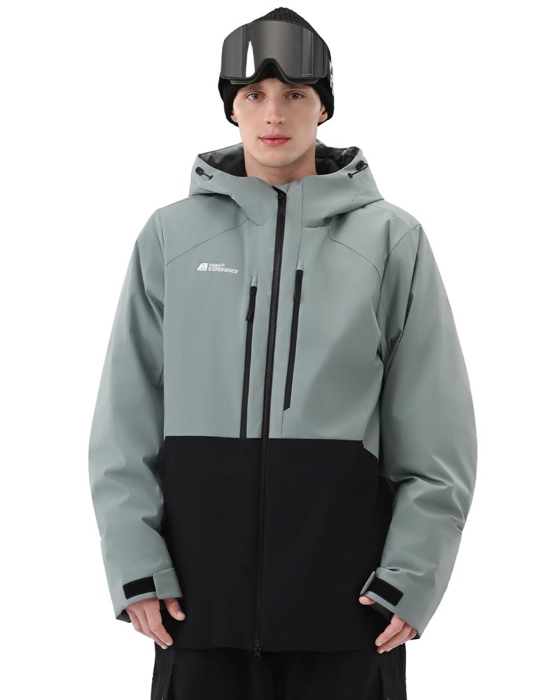HIGH EXPERIENCE Mens Ski Jacket Snowboard 3L Coat Baggy Waterproof Windproof Warm Insulated Snow Winter Hooded (US, Alpha, Large, Regular, Regular, Green Mountain Black) - Image 1