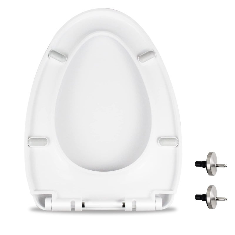 MUU Toilet seat Slow Close White heavy duty Toilet Seat with Nonslip Seat Bumpers Easy to Install Clean PP Material Replacement Toilet Seat Fits All Toilet Brands Elongated ToiletsMU220PP