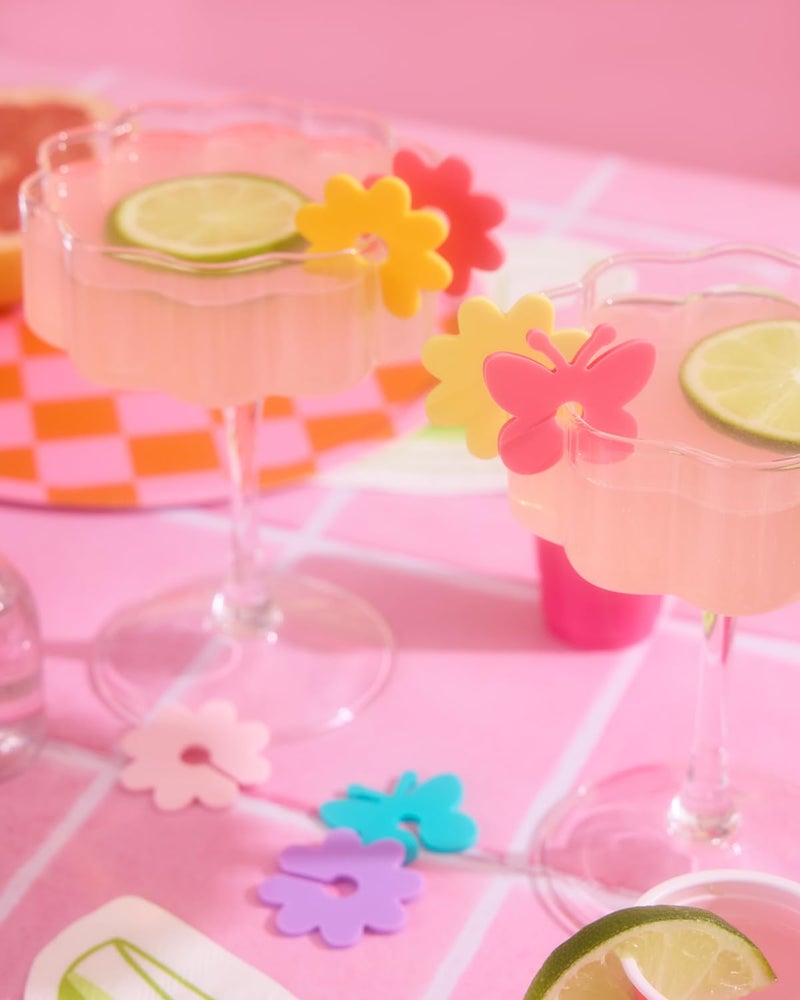 xo, Fetti Butterfly + Flower Drink Markers Set - 16 ct | Pastel Bday Decorations, Bachelorette Party, Bridal + Baby Shower, Groovy, 70s - Image 3