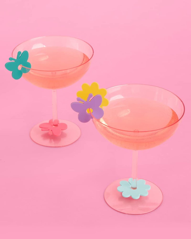 xo, Fetti Butterfly + Flower Drink Markers Set - 16 ct | Pastel Bday Decorations, Bachelorette Party, Bridal + Baby Shower, Groovy, 70s - Image 4