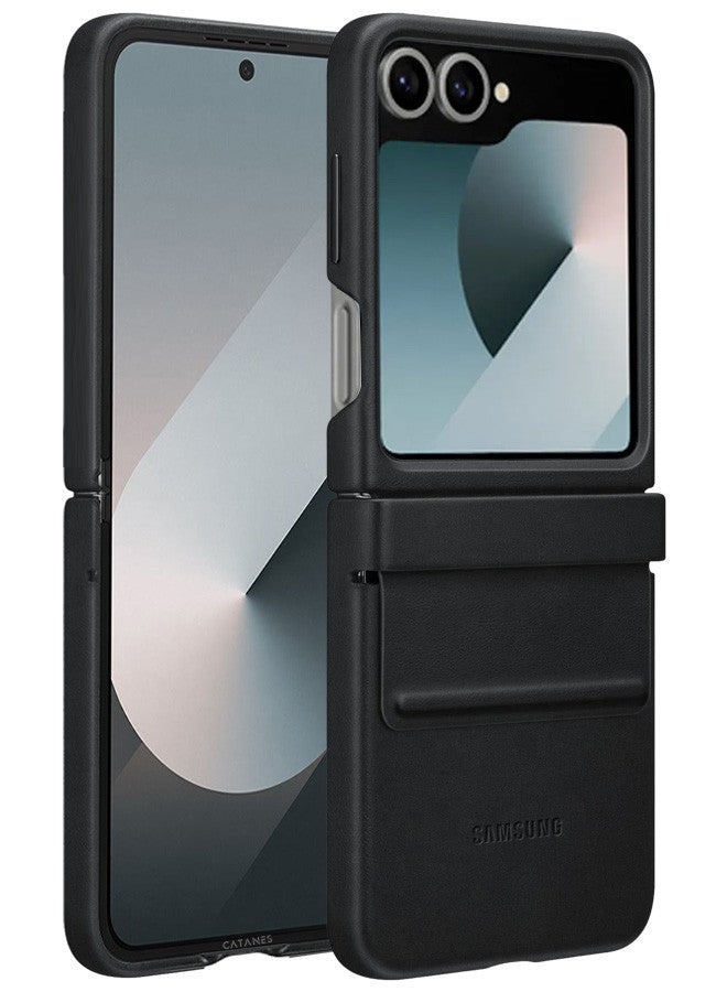CATANES (for Samsung Galaxy Z Flip 6) Cover Flap Leather Case with Hinge Protection Shockproof Cover Case / Black - Image 1
