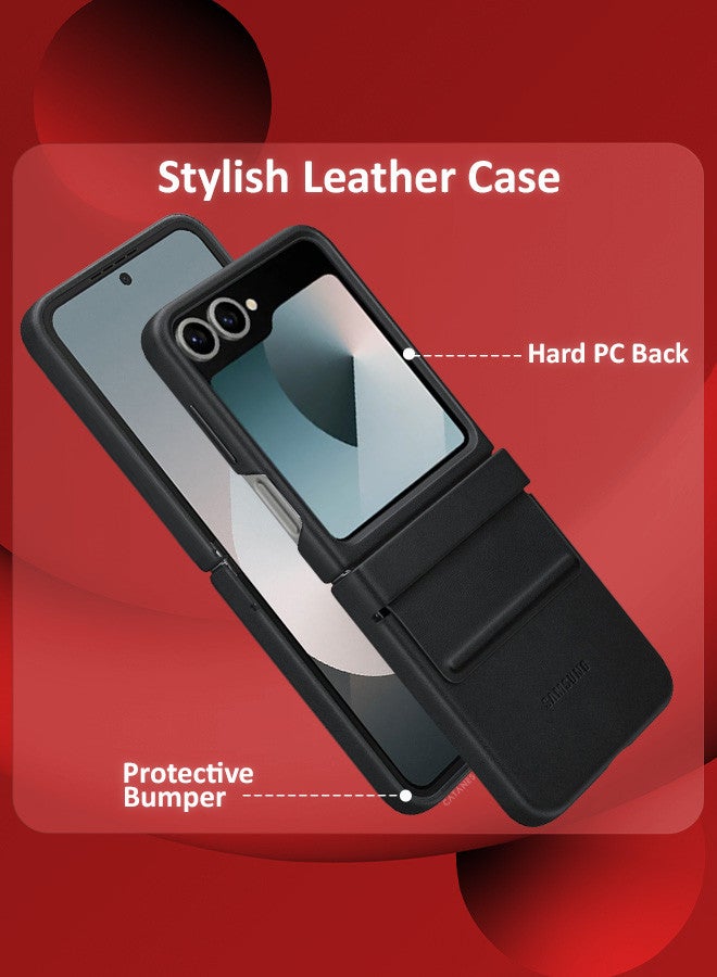 CATANES (for Samsung Galaxy Z Flip 6) Cover Flap Leather Case with Hinge Protection Shockproof Cover Case / Black - Image 2