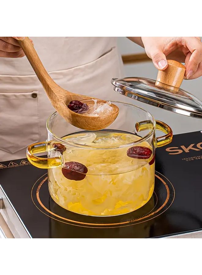 Borosilicate Glass Cookware Pot 54oz Yellow Handles Stovetop Oven Safe Soup Ramen - Image 2