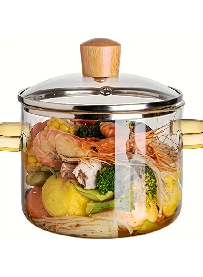 Borosilicate Glass Cookware Pot 54oz Yellow Handles Stovetop Oven Safe Soup Ramen - Image 1