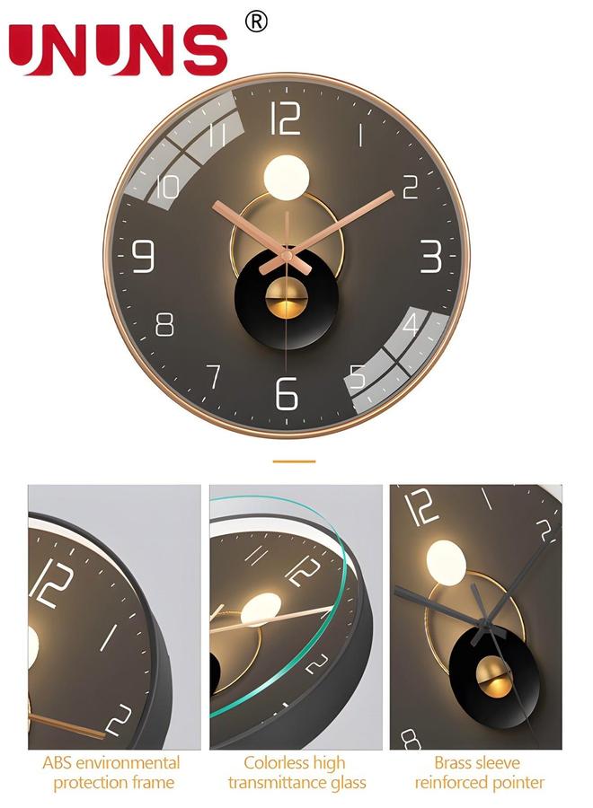 UNUNS 12 Inch Wall Clock, Silent Non-Ticking Clock Glass Round Clocks Modern Quartz Decorative for Home Living Room Bedroom Kitchen - Image 3