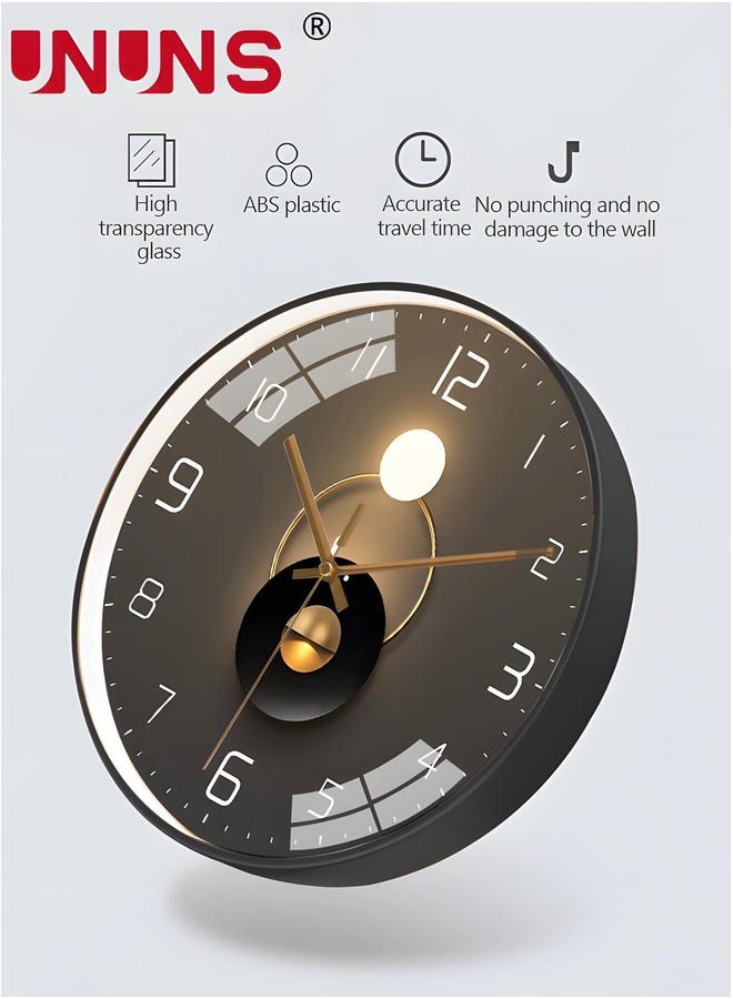 UNUNS 12 Inch Wall Clock, Silent Non-Ticking Clock Glass Round Clocks Modern Quartz Decorative for Home Living Room Bedroom Kitchen - Image 4