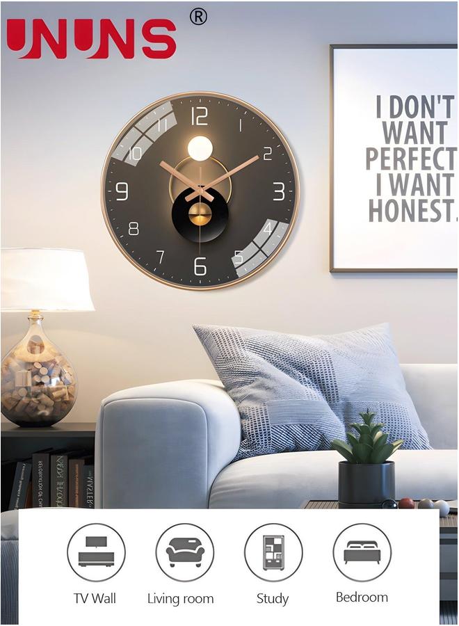 UNUNS 12 Inch Wall Clock, Silent Non-Ticking Clock Glass Round Clocks Modern Quartz Decorative for Home Living Room Bedroom Kitchen - Image 5