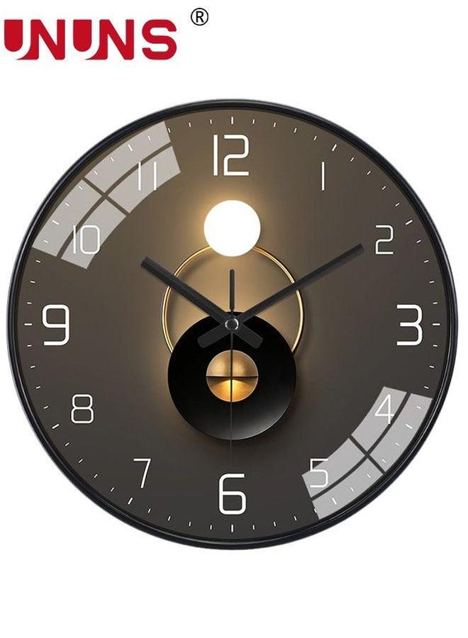 UNUNS 12 Inch Wall Clock, Silent Non-Ticking Clock Glass Round Clocks Modern Quartz Decorative for Home Living Room Bedroom Kitchen - Image 1