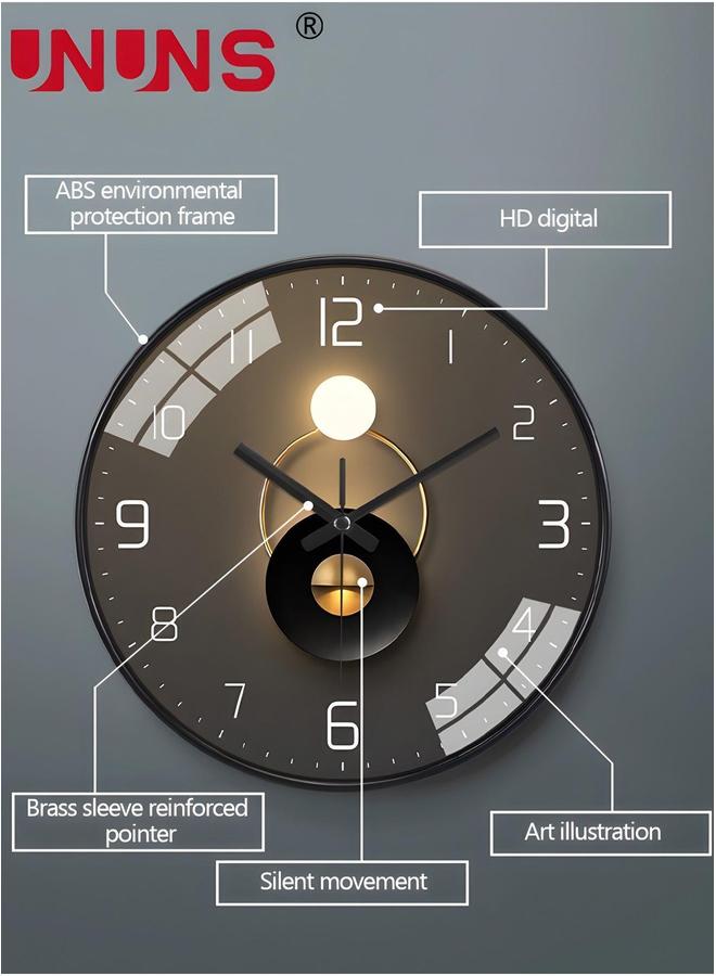 UNUNS 12 Inch Wall Clock, Silent Non-Ticking Clock Glass Round Clocks Modern Quartz Decorative for Home Living Room Bedroom Kitchen - Image 2
