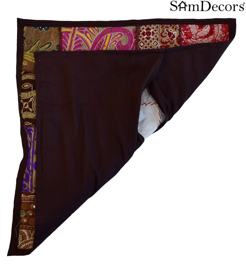 SamDecors 17x17 Cotton Patchwork Khambadiya Square CushionPillow Designer Cover Brown Only Cover Without Any Filling - Image 5