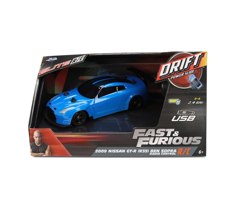 Jada Elite Fast & Furious 2009 Nissan GT-R (R35) Ben Sopra RC Car (1:24, Blue) - Image 1