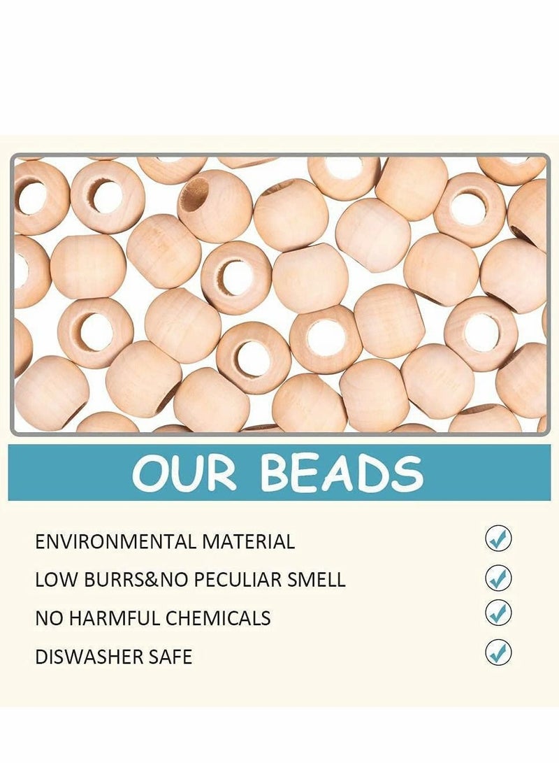 KASTWAVE 120 Pack Round Wooden Beads Set for Crafts DIY Handmade Decorations Jewellery Making, Traditional Crafts Beading Garland Farmhouse Decor Jewelry Making,Hole 9mm - Image 2
