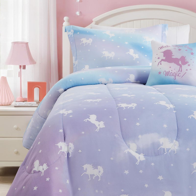 Wink Deer Twin Comforter Set for Girls-3 Pieces Unicorn Glow in the Dark Twin Bedding Sets for Kids,1 Comforter,1 Sham and 1 Decor Pillow - Image 5