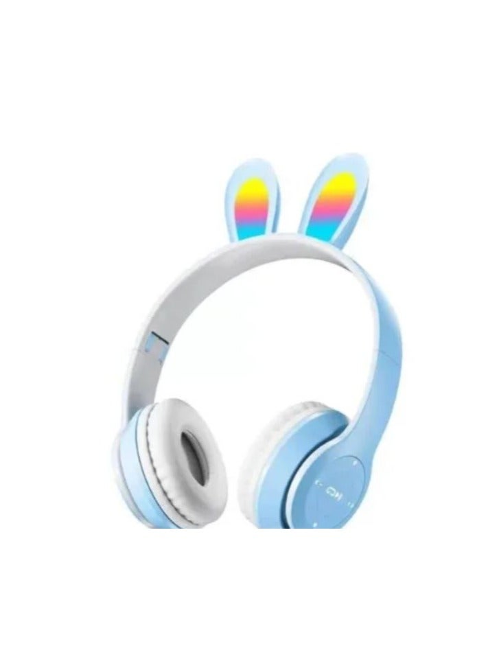 Rabbit Ear Headphone B12 New Wireless Cute Bluetooth Earphone With LED Light  light blue  - Image 1