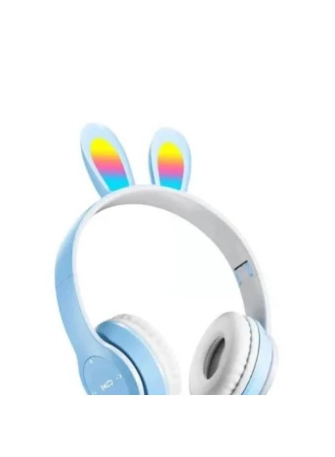 Rabbit Ear Headphone B12 New Wireless Cute Bluetooth Earphone With LED Light  light blue  - Image 2