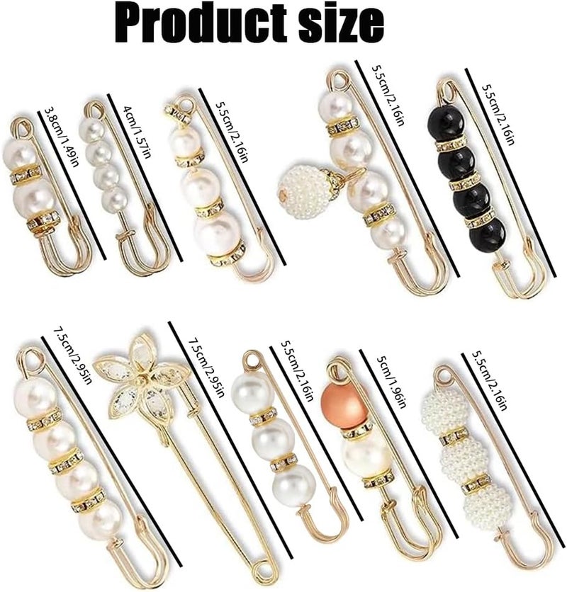 ZELLYA 10 Pieces Fashion Pearl Brooch, Sweater Shawl Clip, Muslim Scarf Hijab Pins, Dress Pin Clip, Waist Fixed Pins, Hat Shawl Accessories Decorations - Image 2