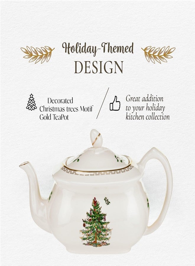 Spode Christmas Tree Gold Teapot - Elegant 36 Oz Porcelain Tea Pot with Infuser, Festive 22K Gold Accents, Christmas Tree Design - Dishwasher Safe Teapot for Holiday Tea Parties and Gifts - Image 4