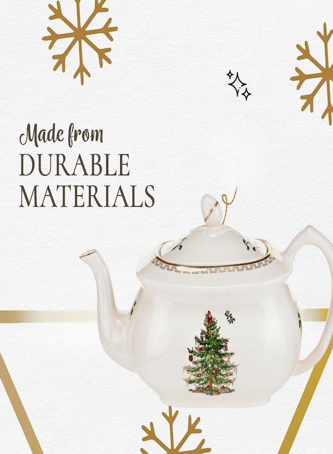 Spode Christmas Tree Gold Teapot - Elegant 36 Oz Porcelain Tea Pot with Infuser, Festive 22K Gold Accents, Christmas Tree Design - Dishwasher Safe Teapot for Holiday Tea Parties and Gifts - Image 3