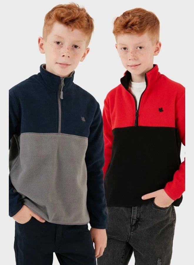 Lela Lela Soft Texture Half Zipper Color Block Stand Collar 2-Pack Polar Kids POLAR 5905004S2