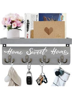 Wall-Mounted Key and Mail Holder Wooden Key Rack with 4 Double Key Hooks Home Decor for Gray