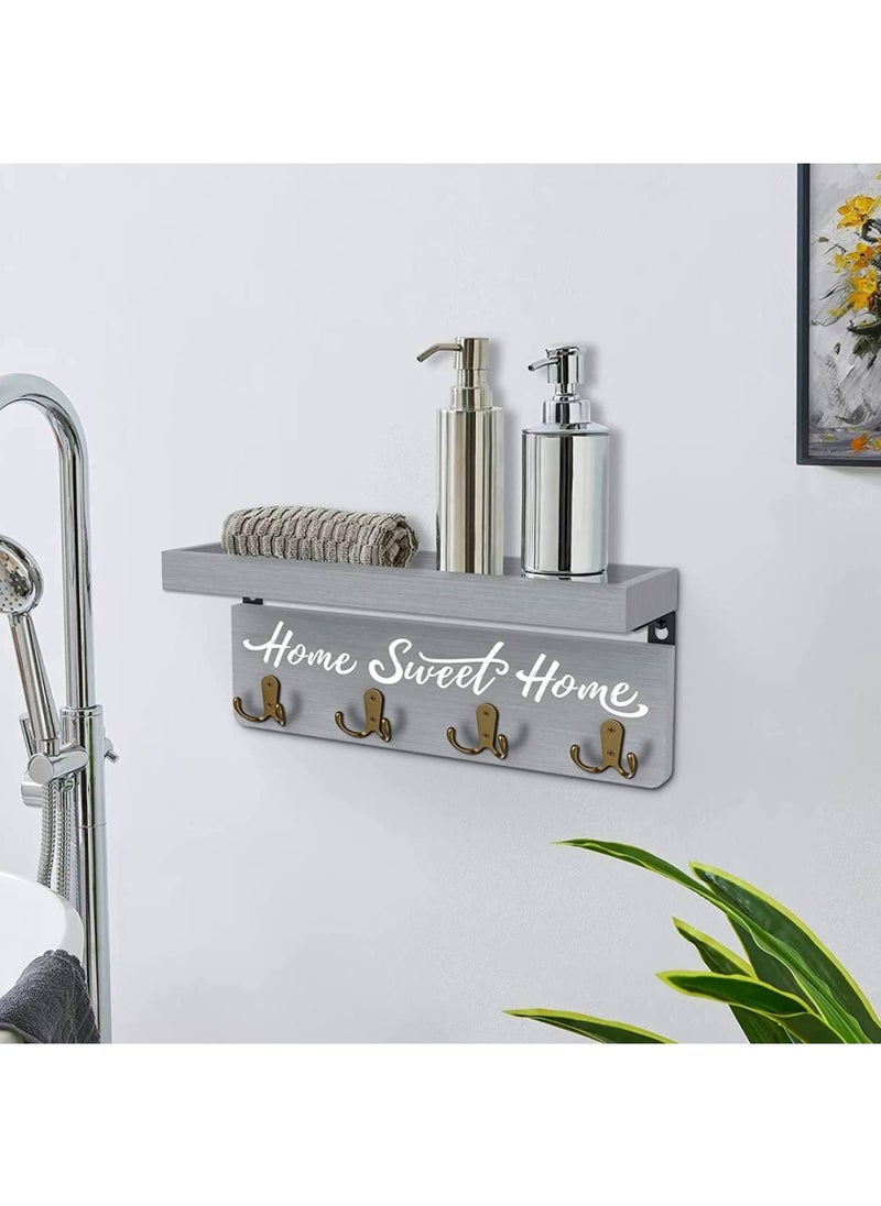 BPA - Wall-Mounted Key and Mail Holder Wooden Key Rack with 4 Double Key Hooks Home Decor for Gray - Image 1