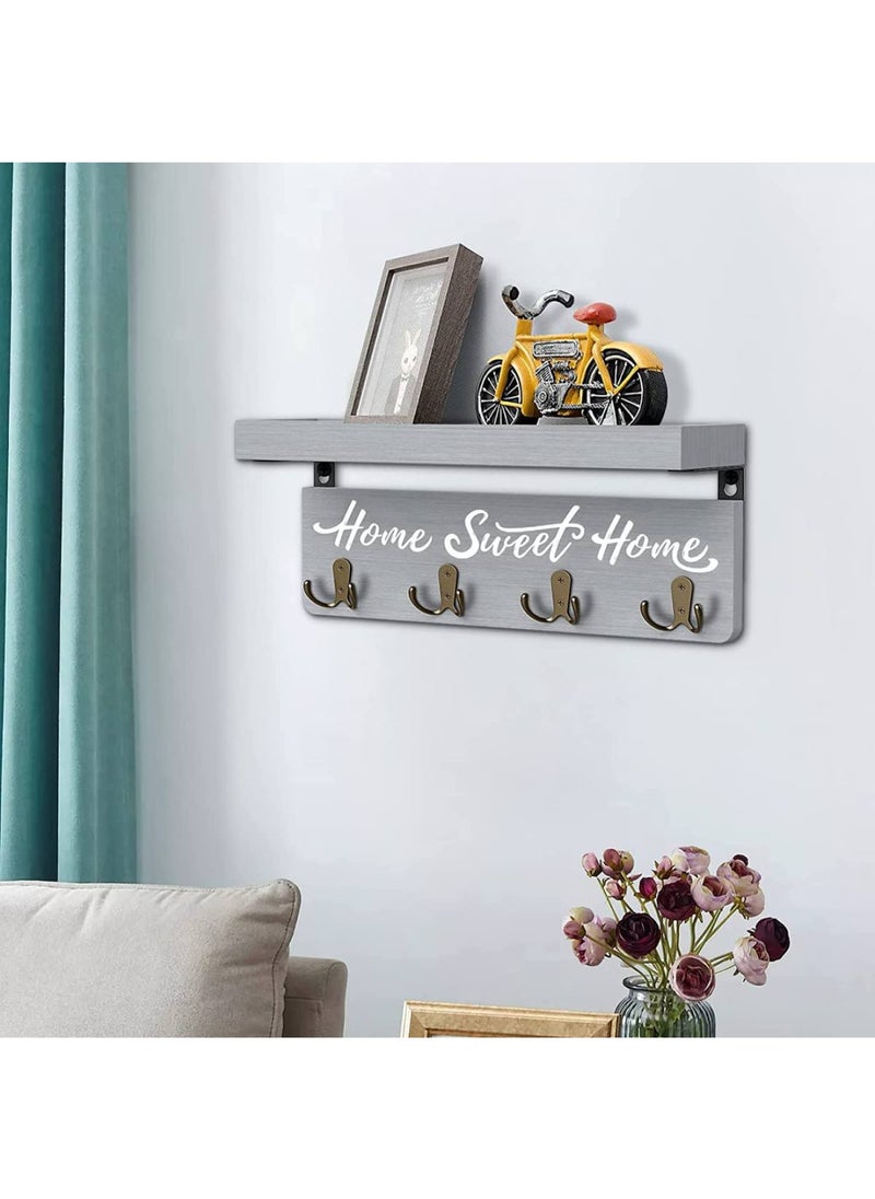 BPA - Wall-Mounted Key and Mail Holder Wooden Key Rack with 4 Double Key Hooks Home Decor for Gray - Image 1