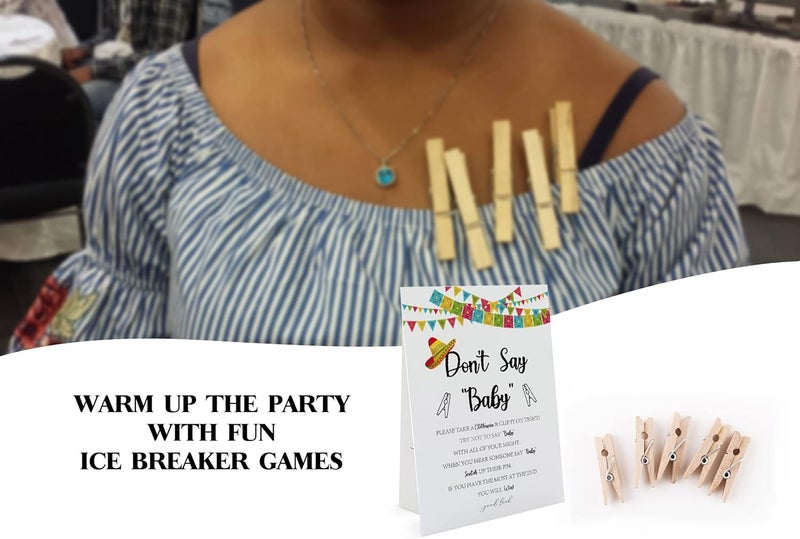 GNATV Fiesta Dont Say Baby Game 1 Sign And 50 Mini Natural Clothespins Dont Say Baby Baby Shower Game Baby Shower Decorations Baby Shower Games Gender Neutral Mexican Baby Shower DS20 - Image 3
