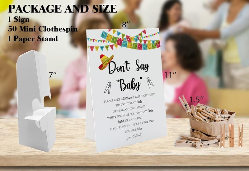 GNATV Fiesta Dont Say Baby Game 1 Sign And 50 Mini Natural Clothespins Dont Say Baby Baby Shower Game Baby Shower Decorations Baby Shower Games Gender Neutral Mexican Baby Shower DS20 - Image 2