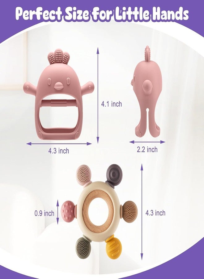 SADRUCHI Silicone & Wooden Baby Teether for 3+ Months, BPA-Free Food Grade Teething Toy with Wooden Ring, Soft Gum Soothing Chew Toy for Infants, Newborn Babies Boys & Girls (Ring +Teeher Pink) - Image 3