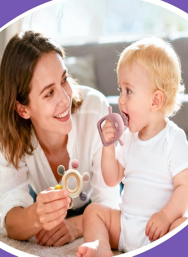SADRUCHI Silicone & Wooden Baby Teether for 3+ Months, BPA-Free Food Grade Teething Toy with Wooden Ring, Soft Gum Soothing Chew Toy for Infants, Newborn Babies Boys & Girls (Ring +Teeher Pink) - Image 2