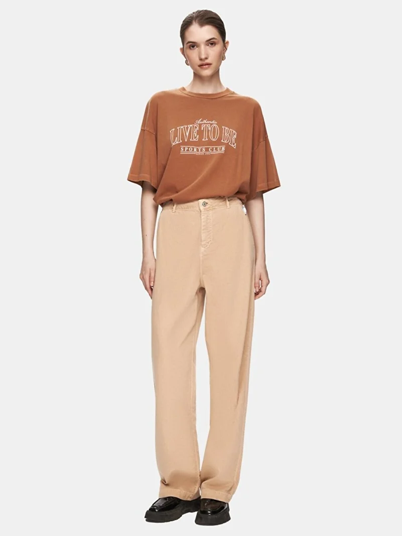 Women's Basic Gabardine Relaxed Beige Trousers
