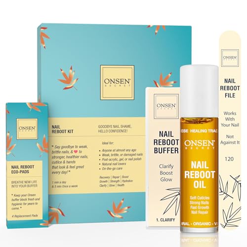 Onsen Secret Japanese Nail Reboot Cuticle Oil Kit Buffer and Shine Kit w Professional File 3Way Buffer Block Free Replacement Pads Strengthening Combo for Healthy Nails 1pk - Image 1