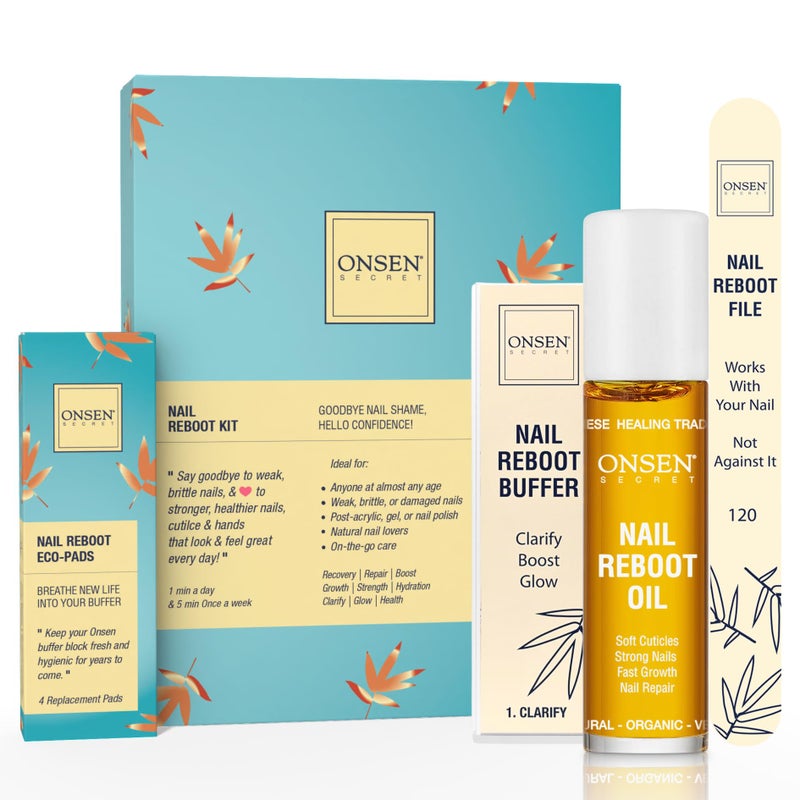 Onsen Secret Japanese Nail Reboot Cuticle Oil Kit Buffer and Shine Kit w Professional File 3Way Buffer Block Free Replacement Pads Strengthening Combo for Healthy Nails 1pk - Image 2