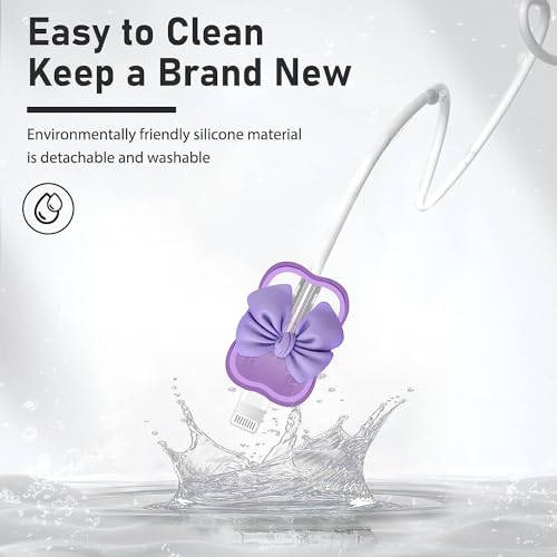 INEFABLE Charger Case Cover Protector with 3D Cute Pattern for iPhone Charger only 18W & 20W, Data Charging Cable Wire Saver Protective Cable Cover Full Protection - Set Of 1 (Purple Bow) - Image 5
