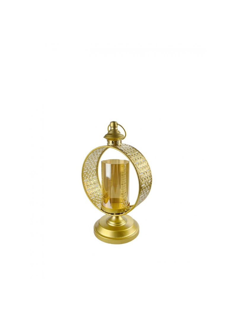 DANUBE HOME Impressions Metal Single Cutwork Candle Holder with Amber Glass – Elegant Decorative Candle Stand, Perfect for Ambient Lighting, Home Decor & Stylish Table Centerpieces L23 X W16 X H38Cm Gold - Image 2