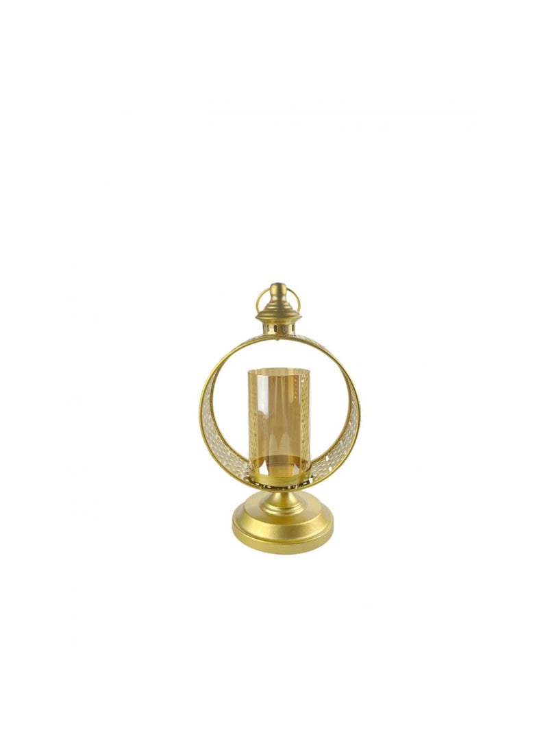 DANUBE HOME Impressions Metal Single Cutwork Candle Holder with Amber Glass – Elegant Decorative Candle Stand, Perfect for Ambient Lighting, Home Decor & Stylish Table Centerpieces L23 X W16 X H38Cm Gold - Image 4