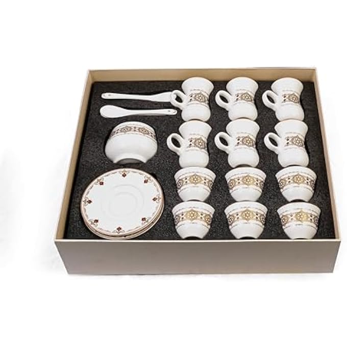 rayihni Golden Pattern Porcelain Tea And Coffee Serving Set 27Pieces Ivory - Image 2
