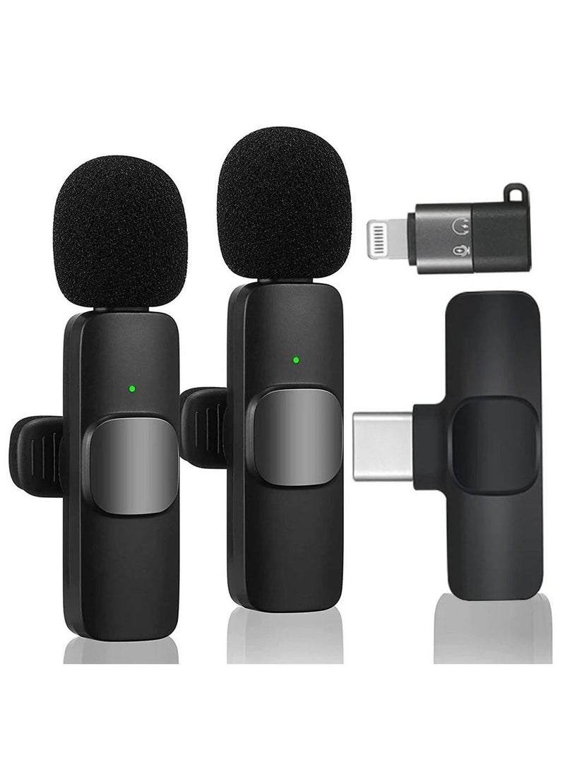Bluetooths Mic K9 Wireless Collar Microphone Dual Lapel Lavalier Mic for Noise Reduction Vlogging Interview Live Streaming YouTube Video Broadcast With 2 Mic Receiver