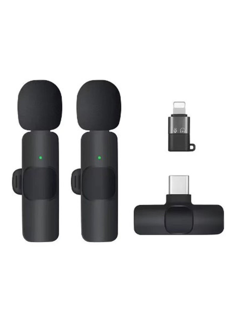 Bluetooths Mic K9 Wireless Collar Microphone Dual Lapel Lavalier Mic for Noise Reduction Vlogging Interview Live Streaming YouTube Video Broadcast With 2 Mic Receiver