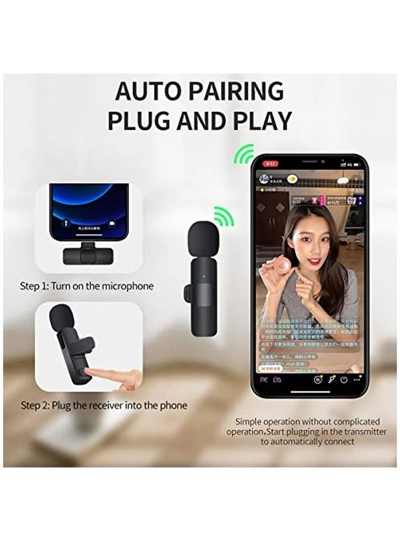 Bluetooths Mic K9 Wireless Collar Microphone Dual Lapel Lavalier Mic for Noise Reduction Vlogging Interview Live Streaming YouTube Video Broadcast With 2 Mic Receiver