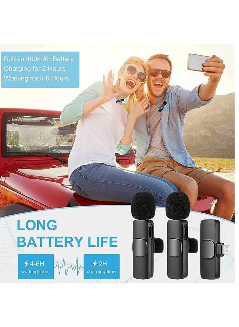 Bluetooths Mic K9 Wireless Collar Microphone Dual Lapel Lavalier Mic for Noise Reduction Vlogging Interview Live Streaming YouTube Video Broadcast With 2 Mic Receiver