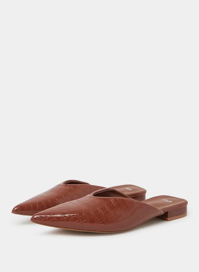 Styli Croc Textured Pointed Toe Mules