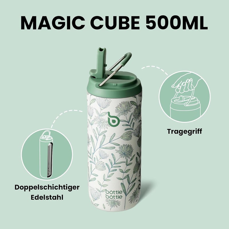 BOTTLE BOTTLE Stainless Steel Bottle with Straw 500ml - Leakproof Sports Water Bottle - BPA Free (Flowers) - Image 4
